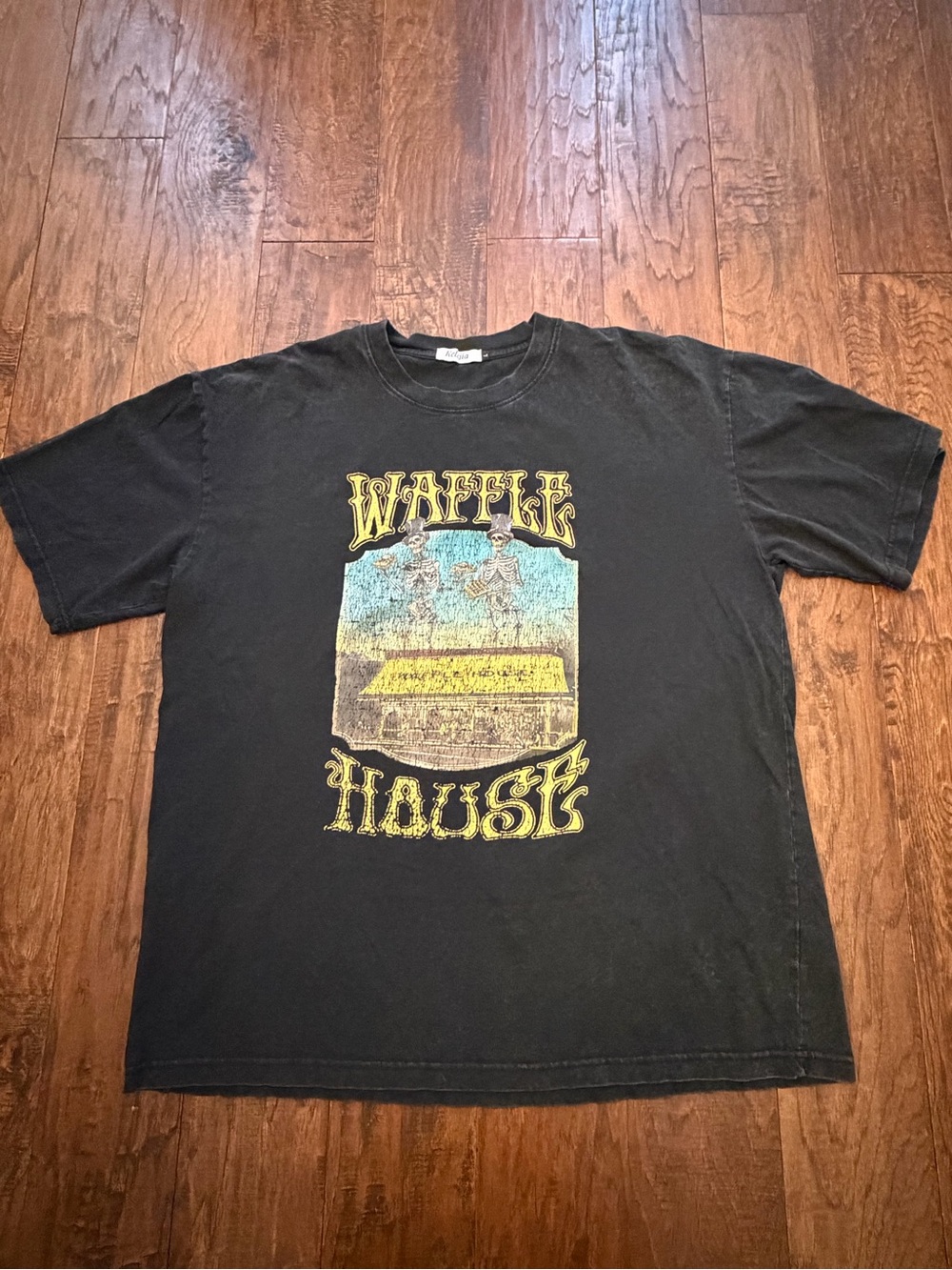 Kelxjia Men’s Black Skeleton Waffle House Tee